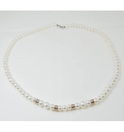 Miluna collana perle con anelli in oro bianco-rosè PCL820
