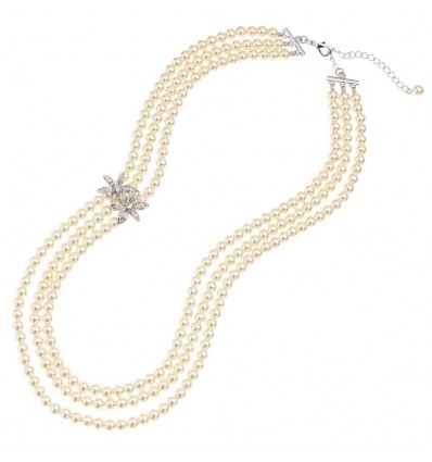 Ottaviani collana perle 3 fili con fiori strass 500050C