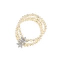 Ottaviani bracciale perle 3 fili con fiori in metallo argentato e strass 500050B