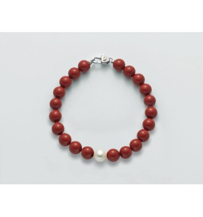 Miluna bracciale in granuli di corallo rosso e perla Oriente PBR1799V
