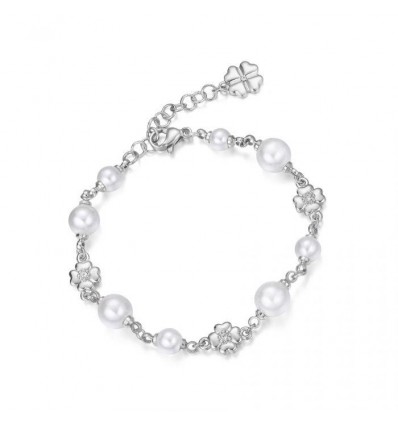 Bracciale da donna Luca Barra in metallo con perle, cristalli e quadrifogli 