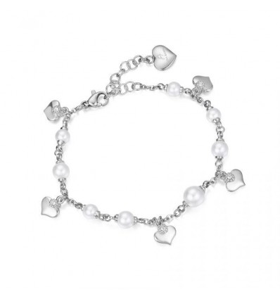 Bracciale da donna Luca Barra in metallo con perle, cristalli e cuoricini 