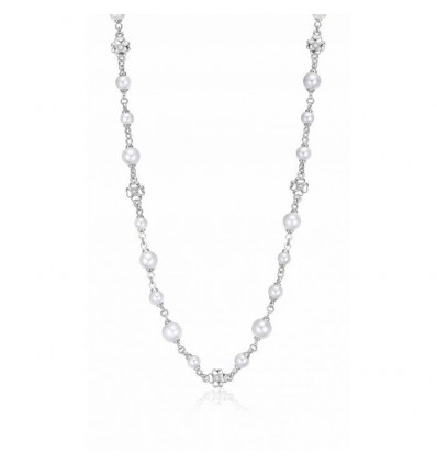 Collana da donna in acciaio Luca Barra con perle sintetiche e quadrifogli portafortuna