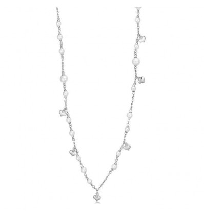 Collana da donna in acciaio dorato Luca Barra con perle sintetiche e cuoricini a ciondolo