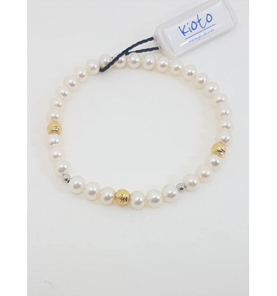 Bracciale perle Kioto con 3 sfere sfaccettate + 2 lucidein oro bianco
