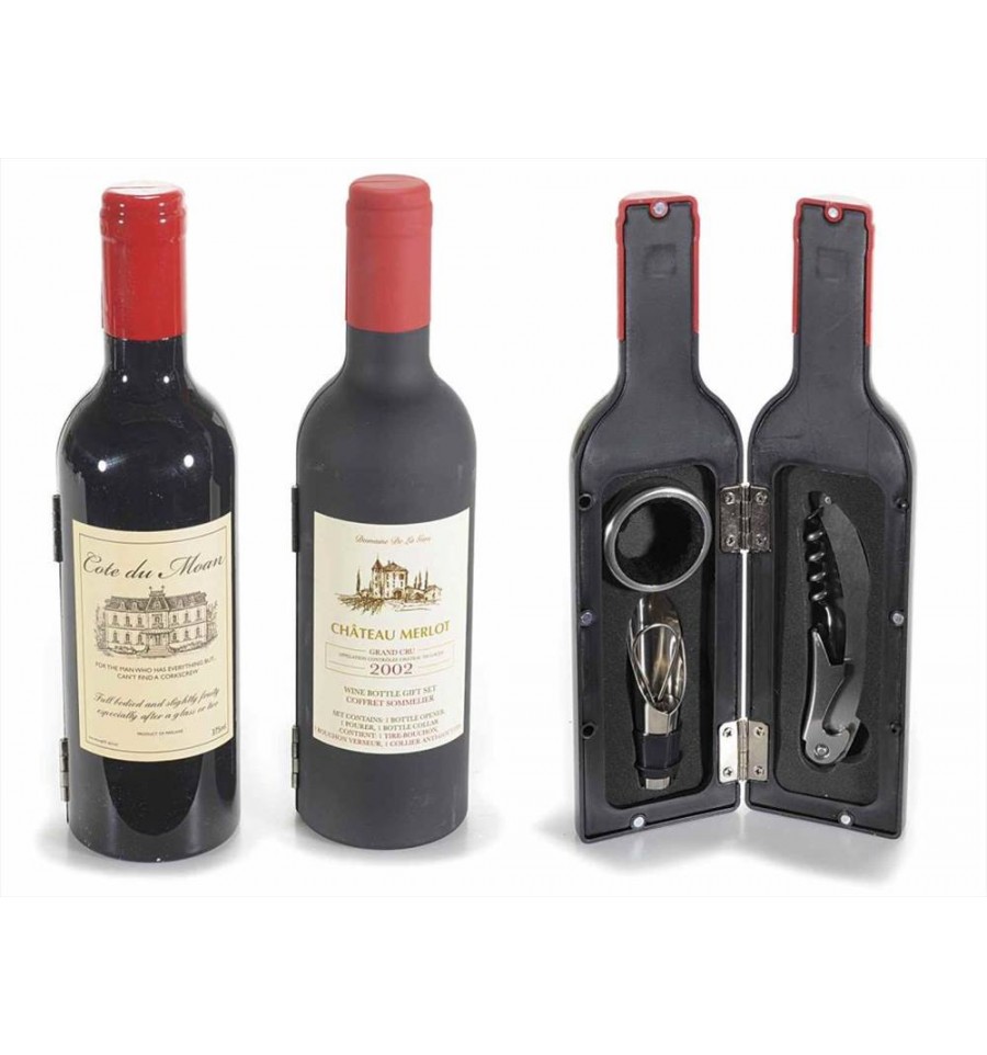 COOKO COOKO CONFEZIONE REGALO IN LEGNO PER UNA BOTTIGLIA DI VINO SET PER  SOMMELIER 4 ACCESSORI