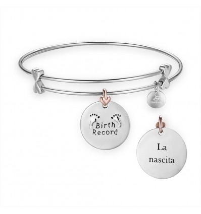 Bracciale da donna in acciaio rigido a molla con ciondolo "Dedica Nascita" Luca Barra