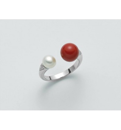 Miluna anello in argento con perla e corallo naturale PLI1513