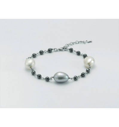 Bracciale Miluna in argento ematite e perle barocche