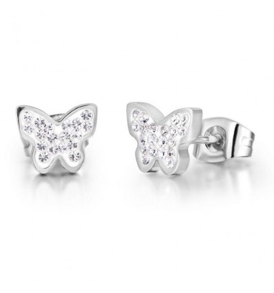 Orecchini in acciaio con farfalla in cristalli bianchi Luca Barra