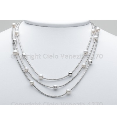 Collana in argento multifilo con perle Miluna PCL6063