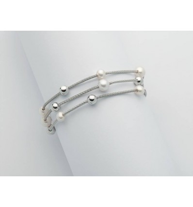 Bracciale in argento maglia tubolare multifilo con perle PBR3198
