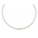 Collana perle Miluna con boule centrale in oro bianco diamantato